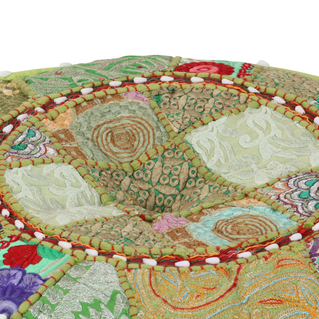 puffe med patchwork rund bomuld håndlavet 40 x 20 cm grøn