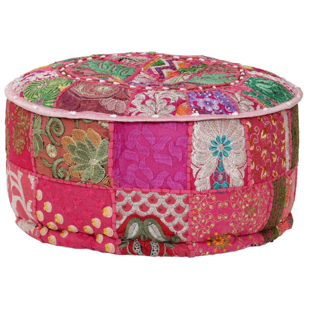 puffe med patchwork rund bomuld håndlavet 40 x 20 cm pink