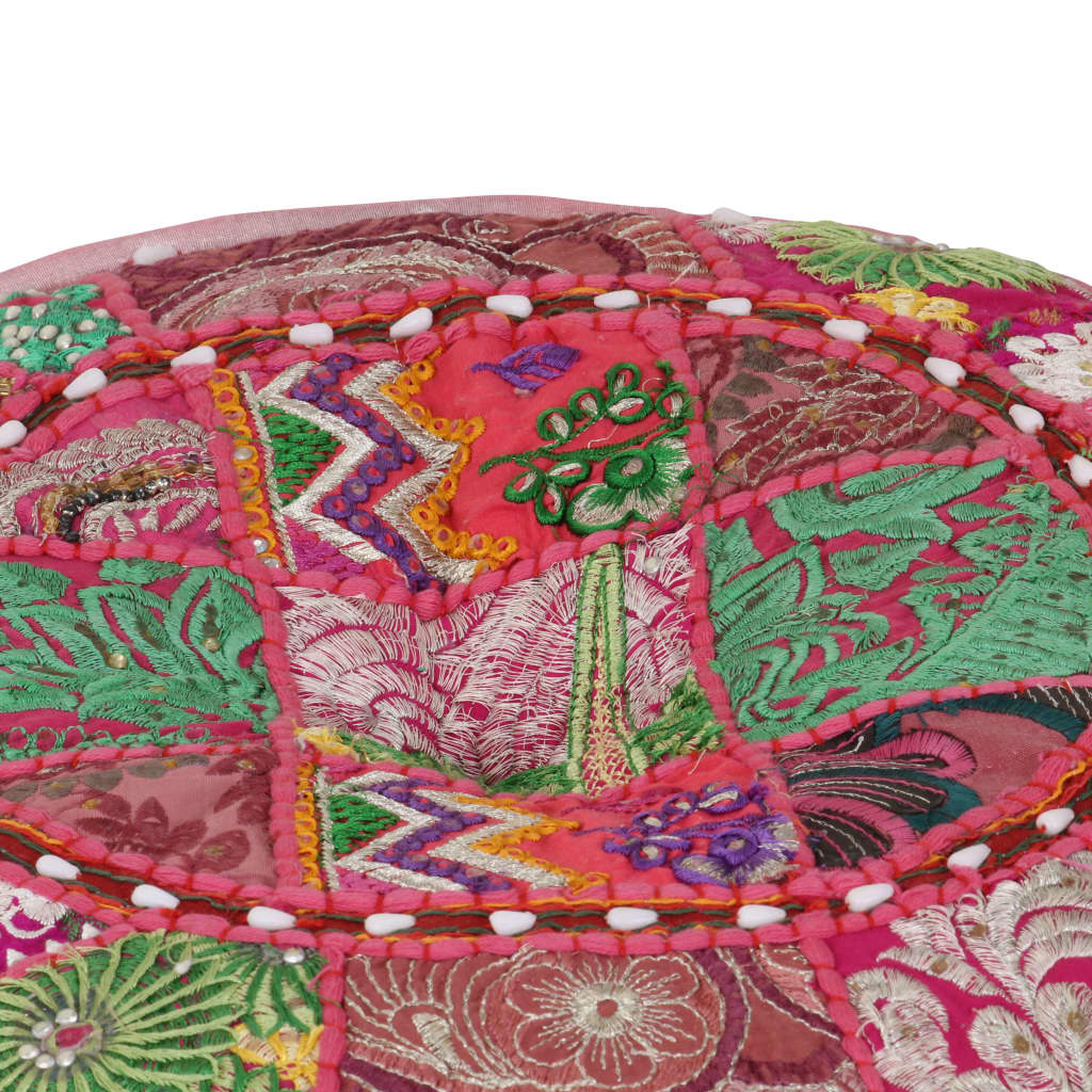 puffe med patchwork rund bomuld håndlavet 40 x 20 cm pink