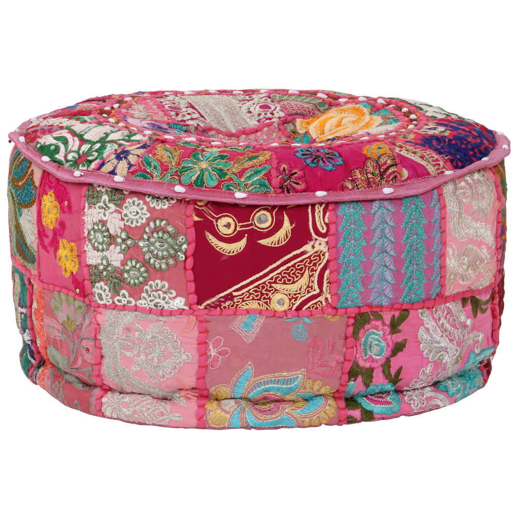 puffe med patchwork rund bomuld håndlavet 40 x 20 cm pink