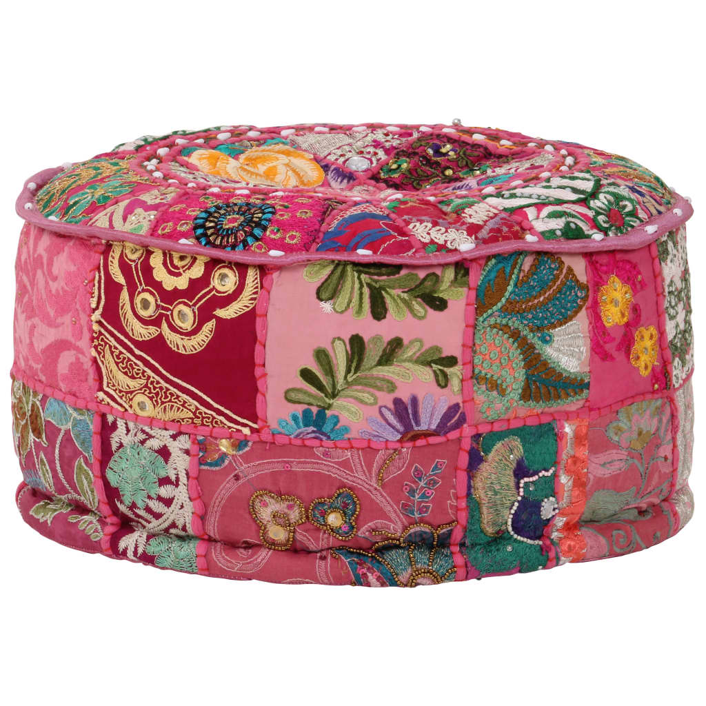 puffe med patchwork rund bomuld håndlavet 40 x 20 cm pink