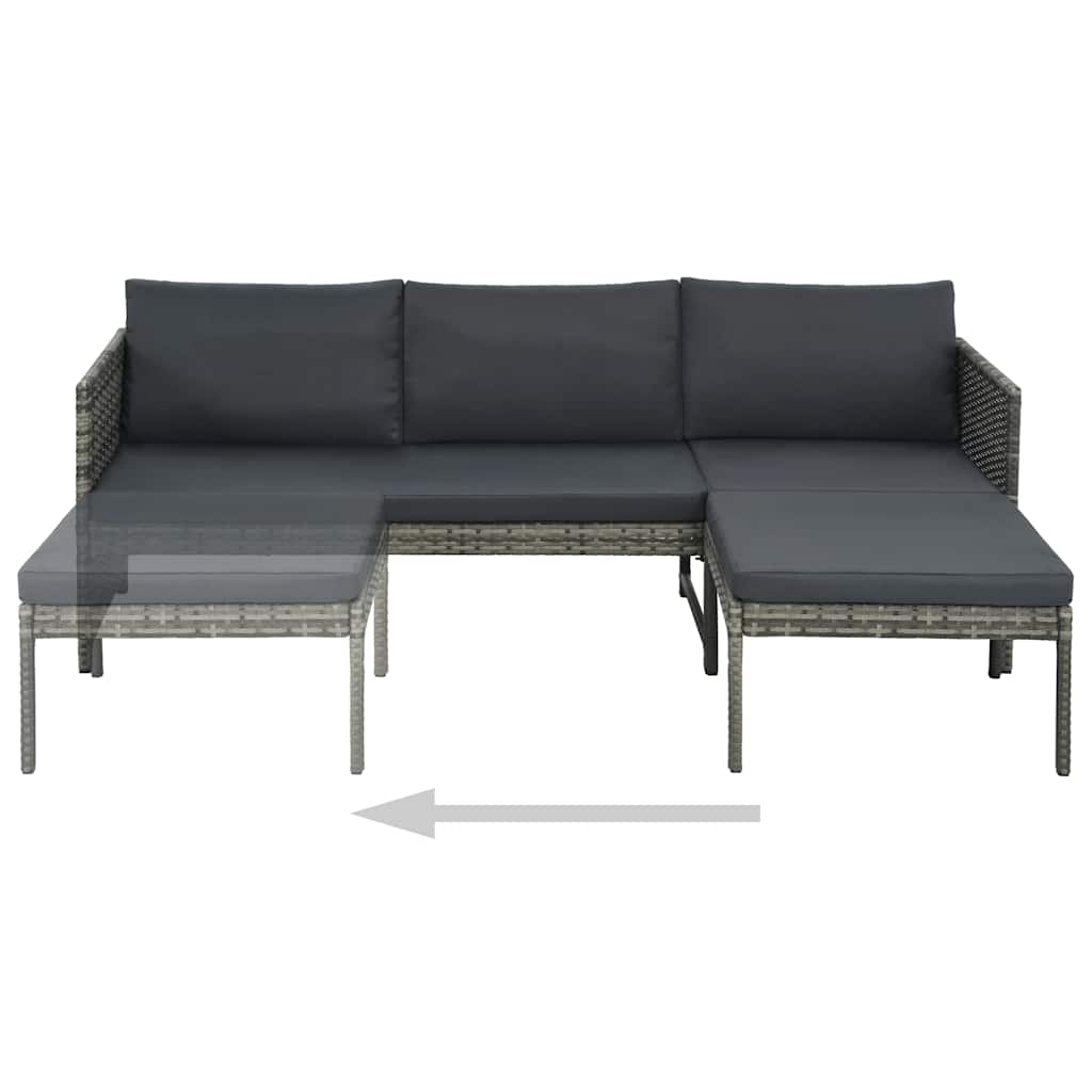 haveloungesæt 3 dele med hynder polyrattan grå