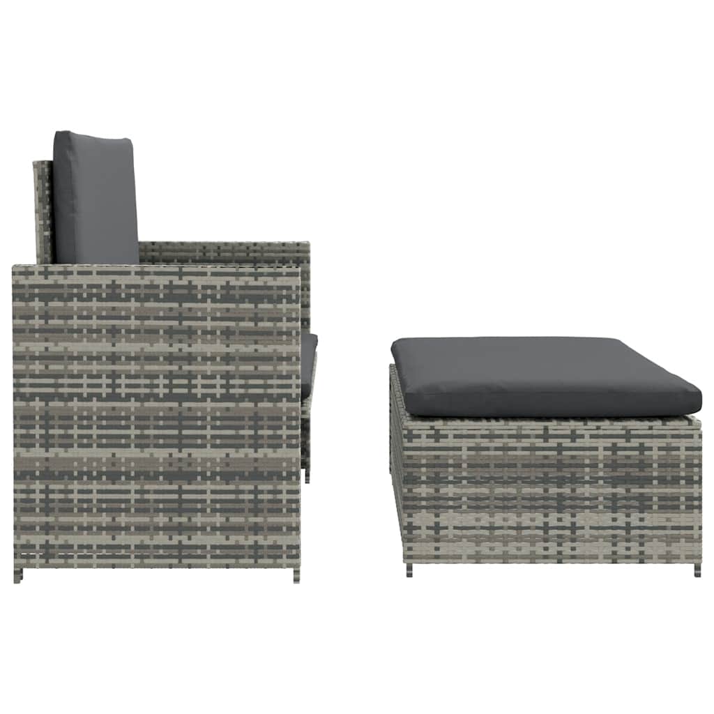 haveloungesæt 2 dele med hynder polyrattan grå