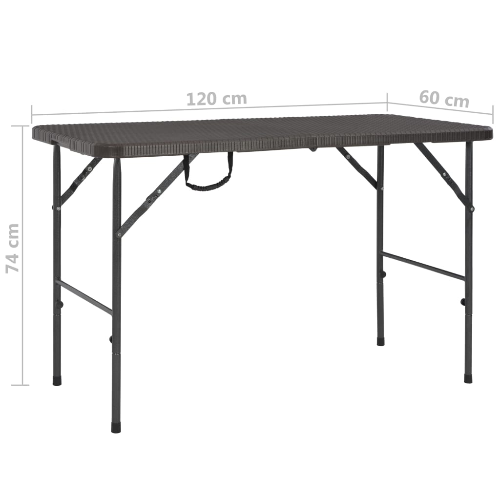 foldbart havebord 120 x 60 x 74 cm HDPE rattanlook brun