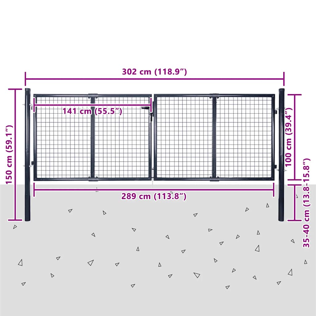havelåge i net galvaniseret stål 300x100 cm grå