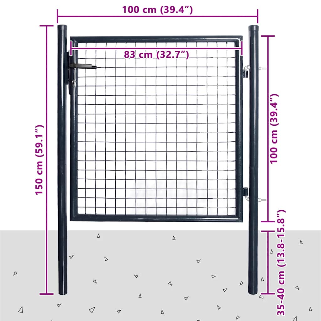 havelåge i net galvaniseret stål 100x100 cm grå