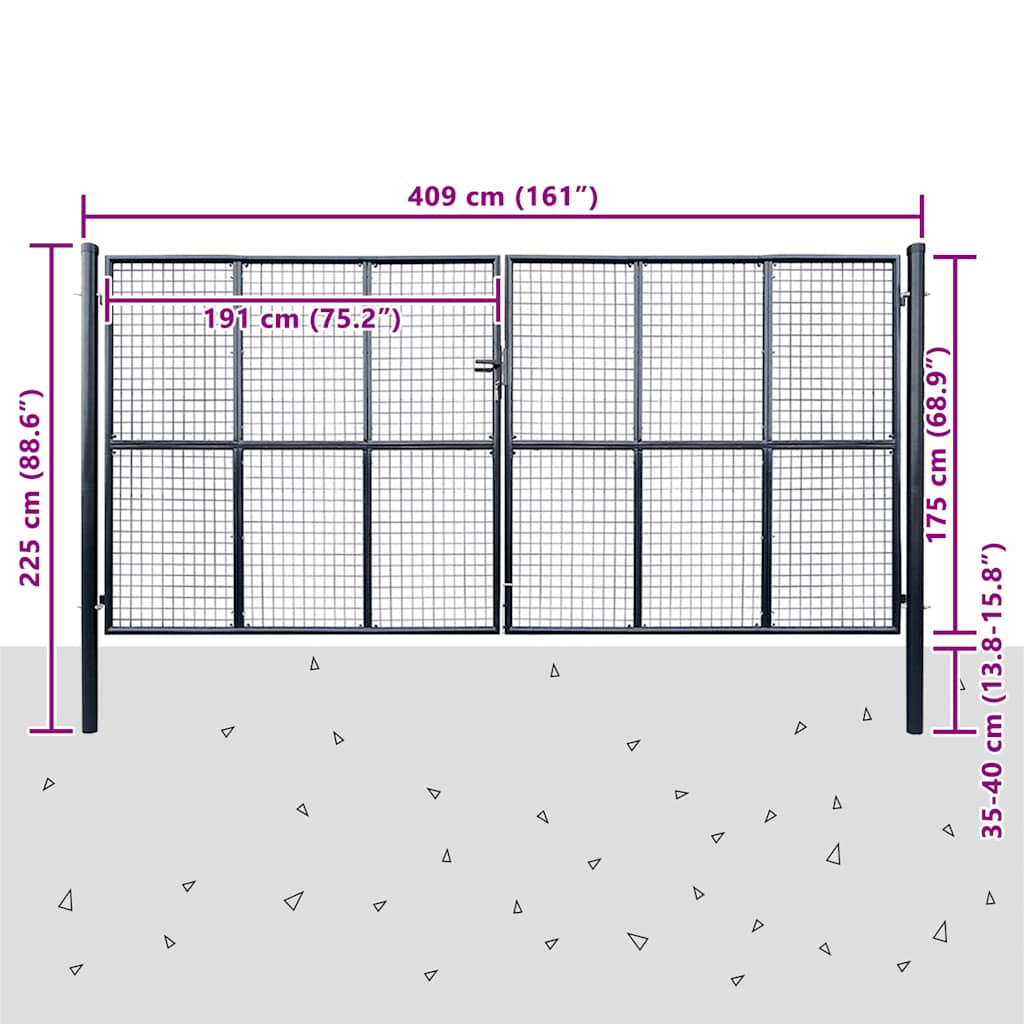 havelåge i net galvaniseret stål 400x200 cm grå