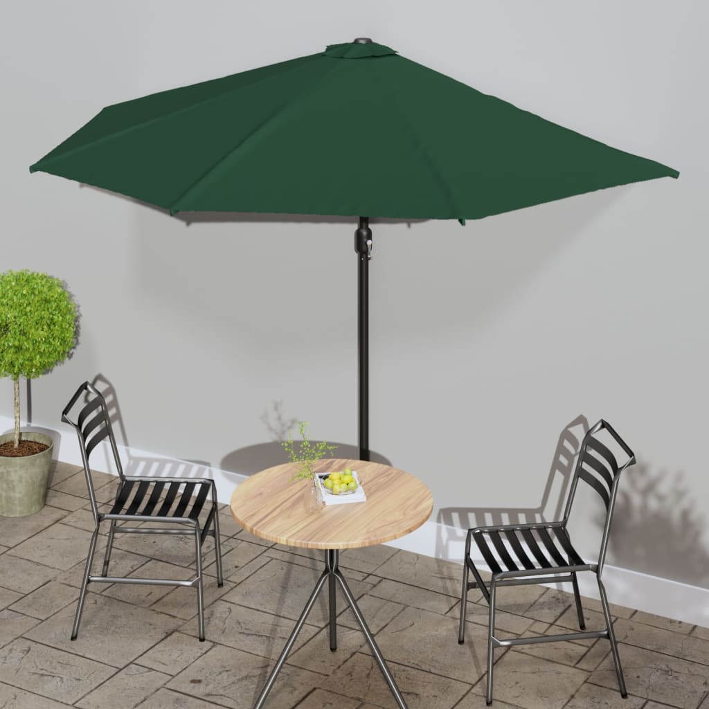 balkonparasol med aluminumsstang grøn 300 x 155 cm halv