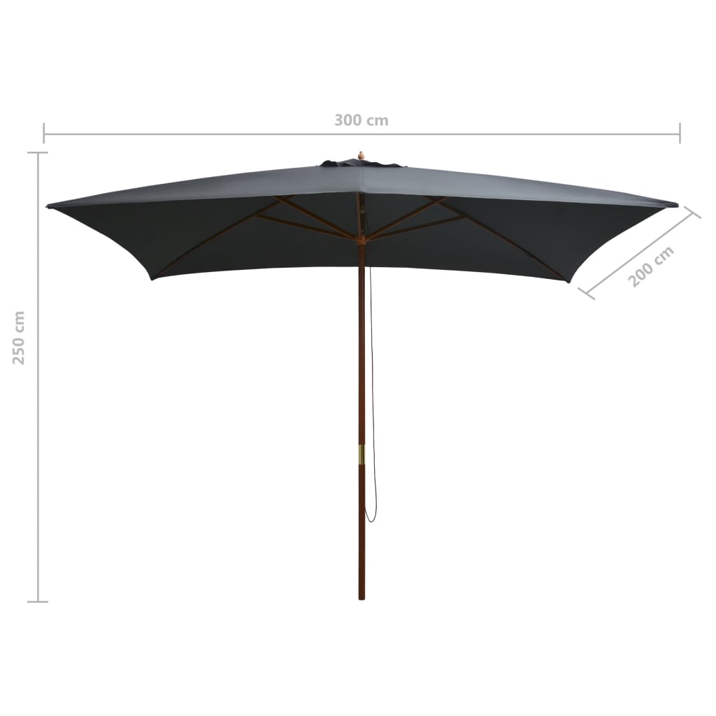 parasol 200x300 cm træstang antracitgrå