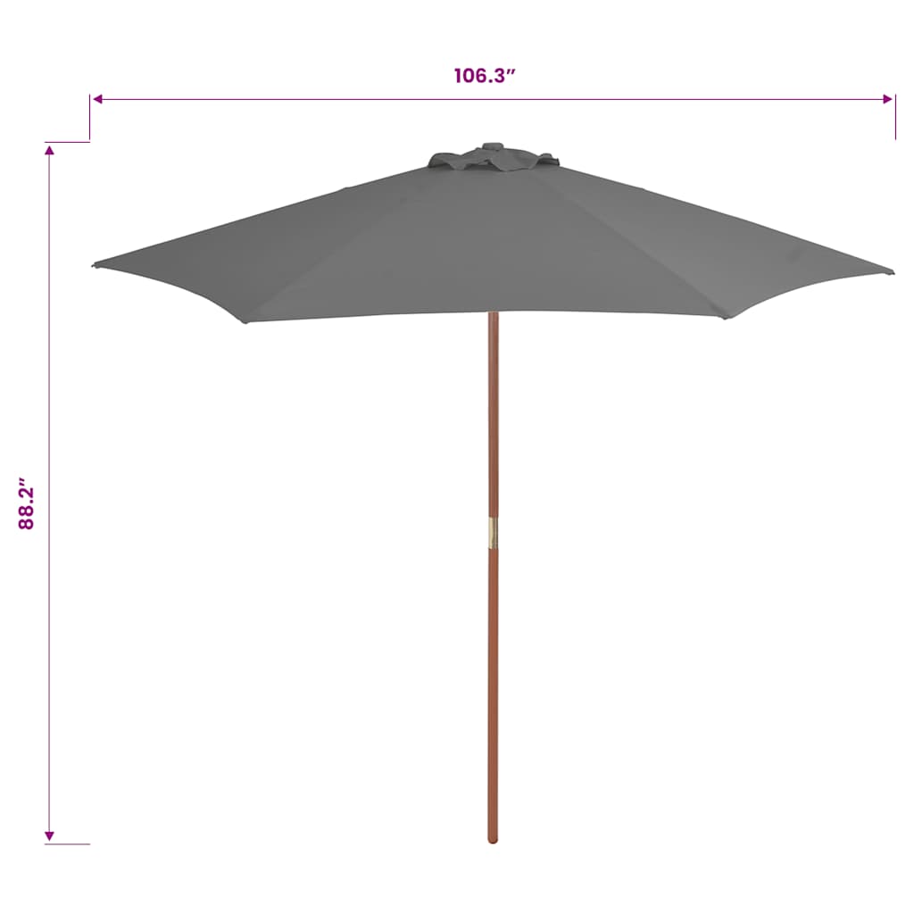 parasol 270 cm træstang antracitgrå