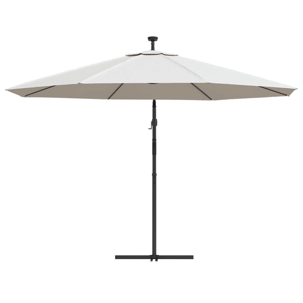 hængeparasol med LED-lys og metalstang 350 cm sandfarvet