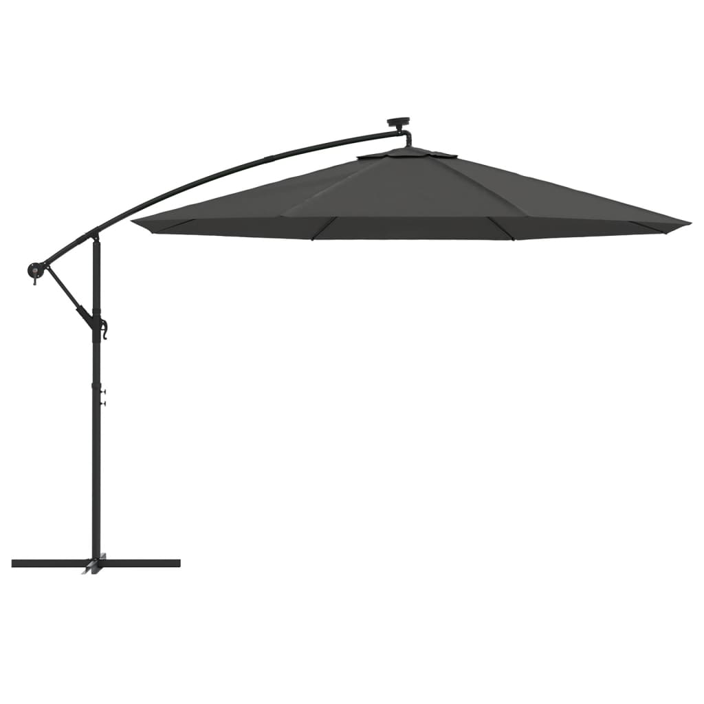 hængeparasol med LED-lys og metalstang 350 cm antracitgrå
