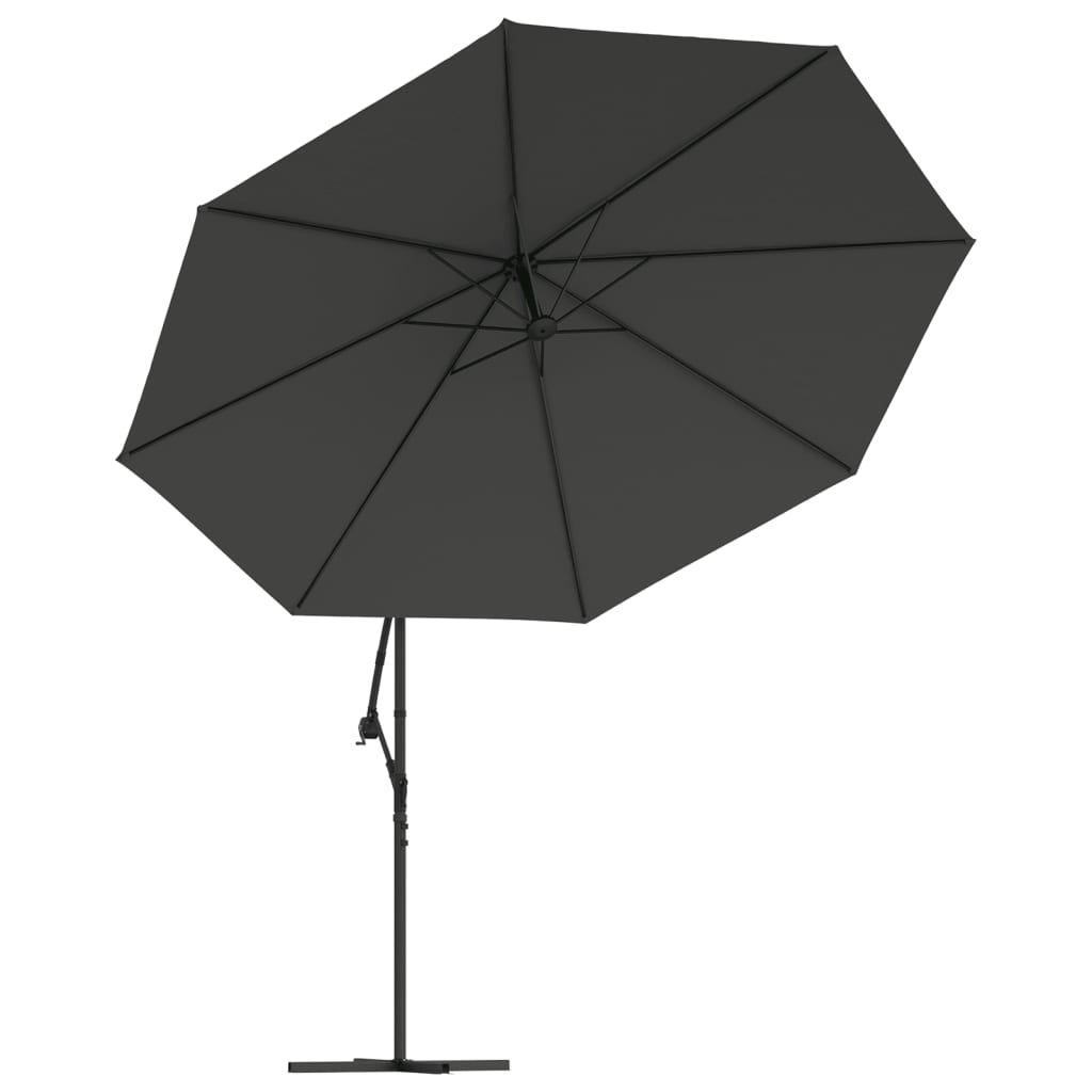 hængeparasol med LED-lys og metalstang 350 cm antracitgrå