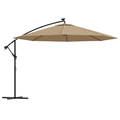 hængeparasol med LED-lys og metalstang 350 cm gråbrun