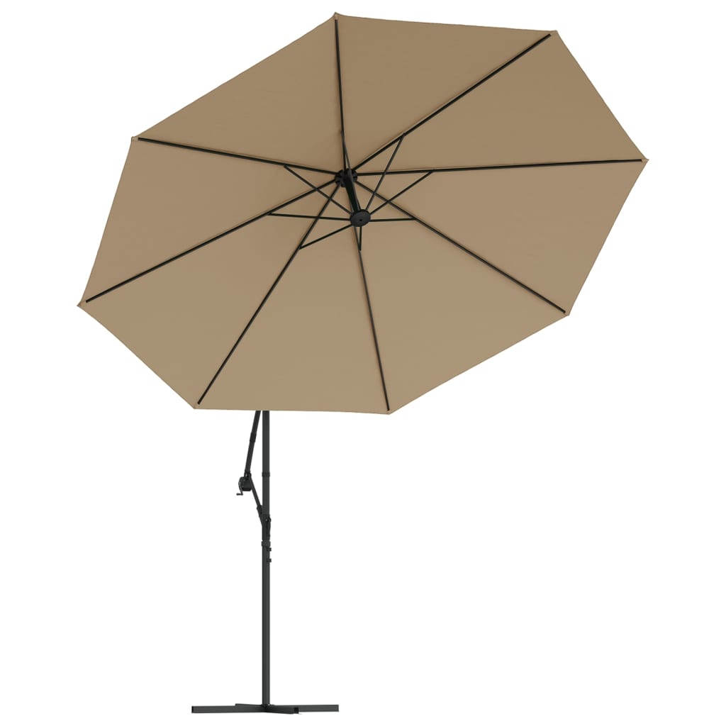 hængeparasol med LED-lys og metalstang 350 cm gråbrun