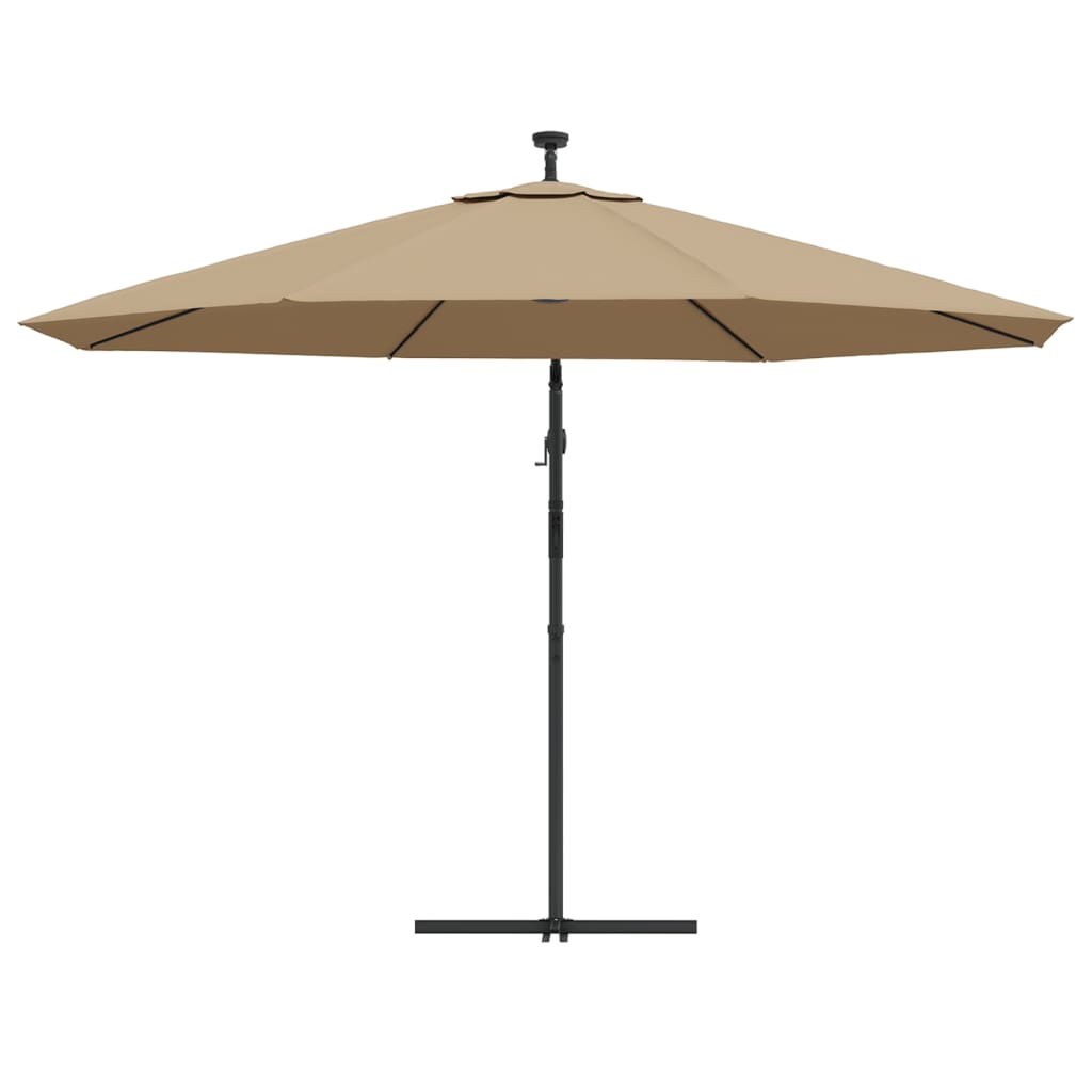 hængeparasol med LED-lys og metalstang 350 cm gråbrun