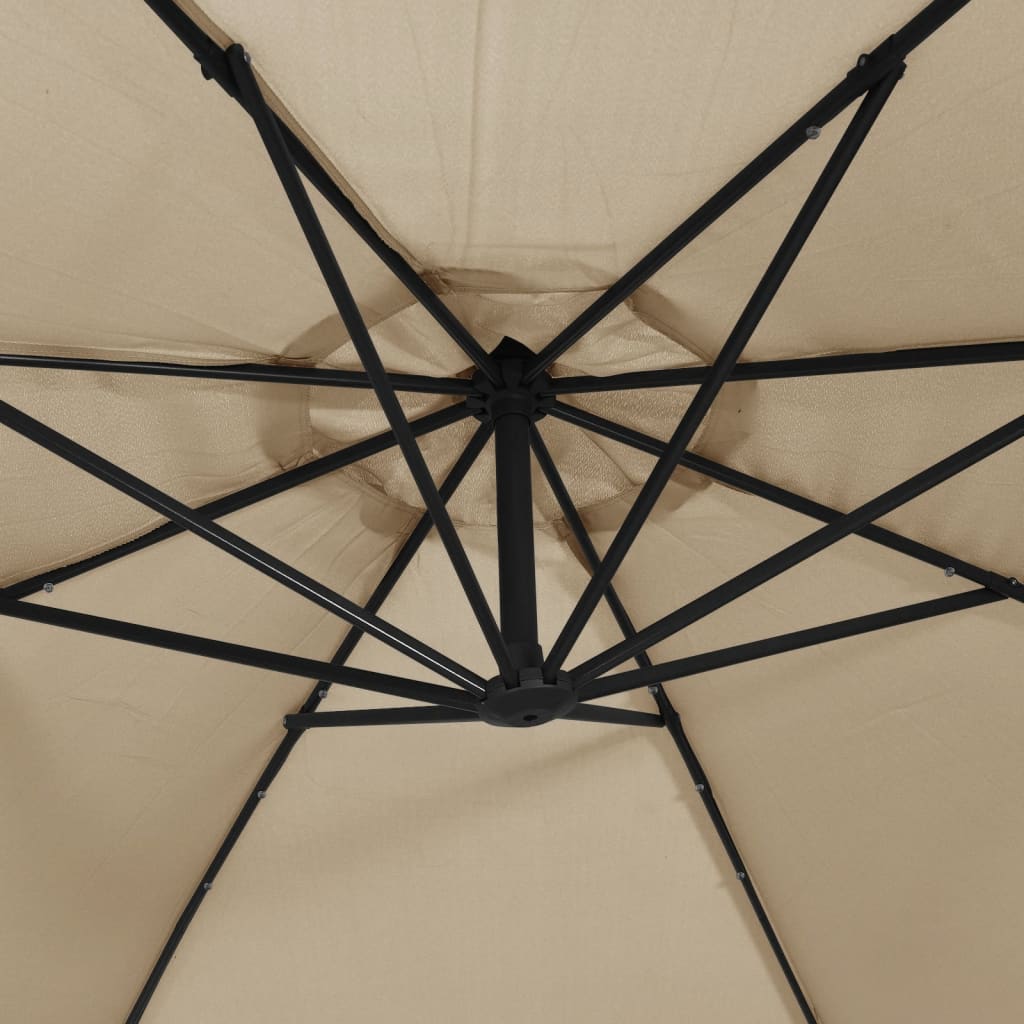 hængeparasol med LED-lys og metalstang 350 cm gråbrun