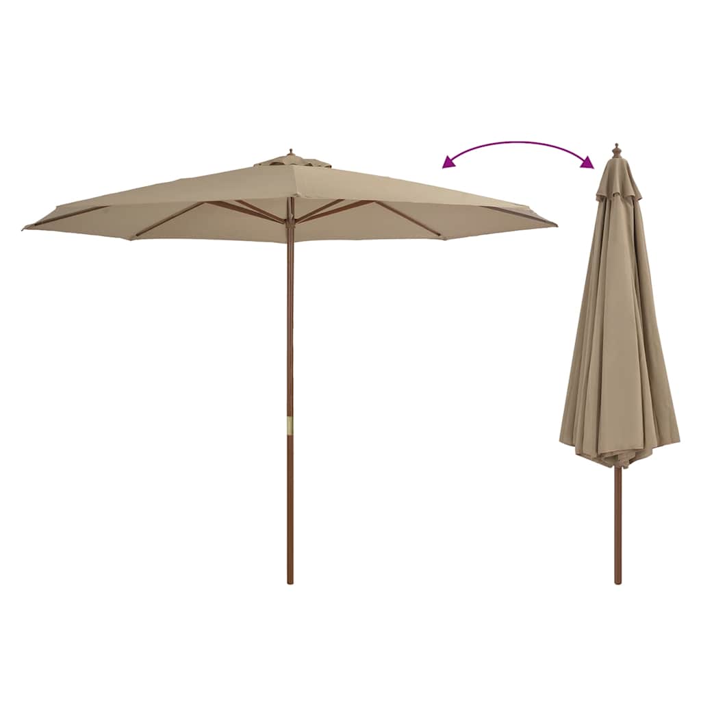 udendørs parasol med træstang 350 cm gråbrun