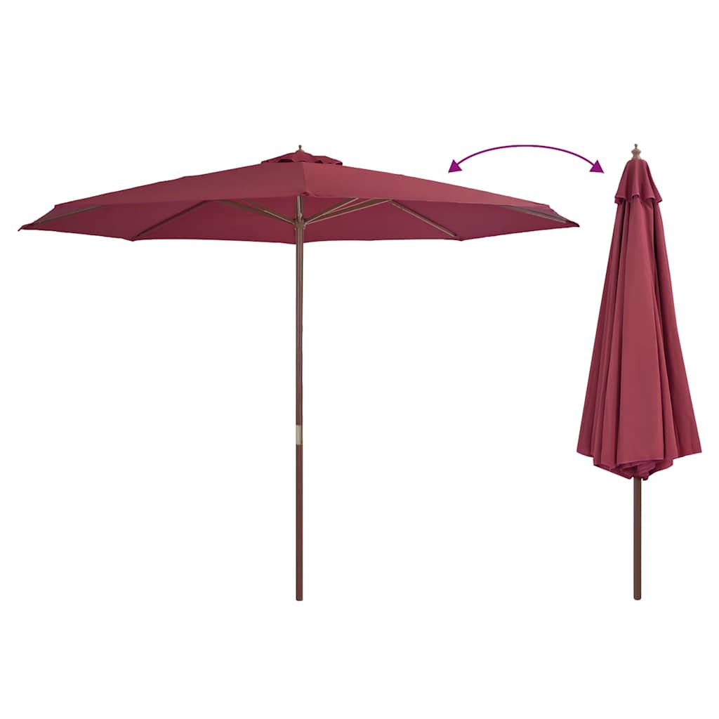 udendørs parasol med træstang 350 cm bordeauxfarvet