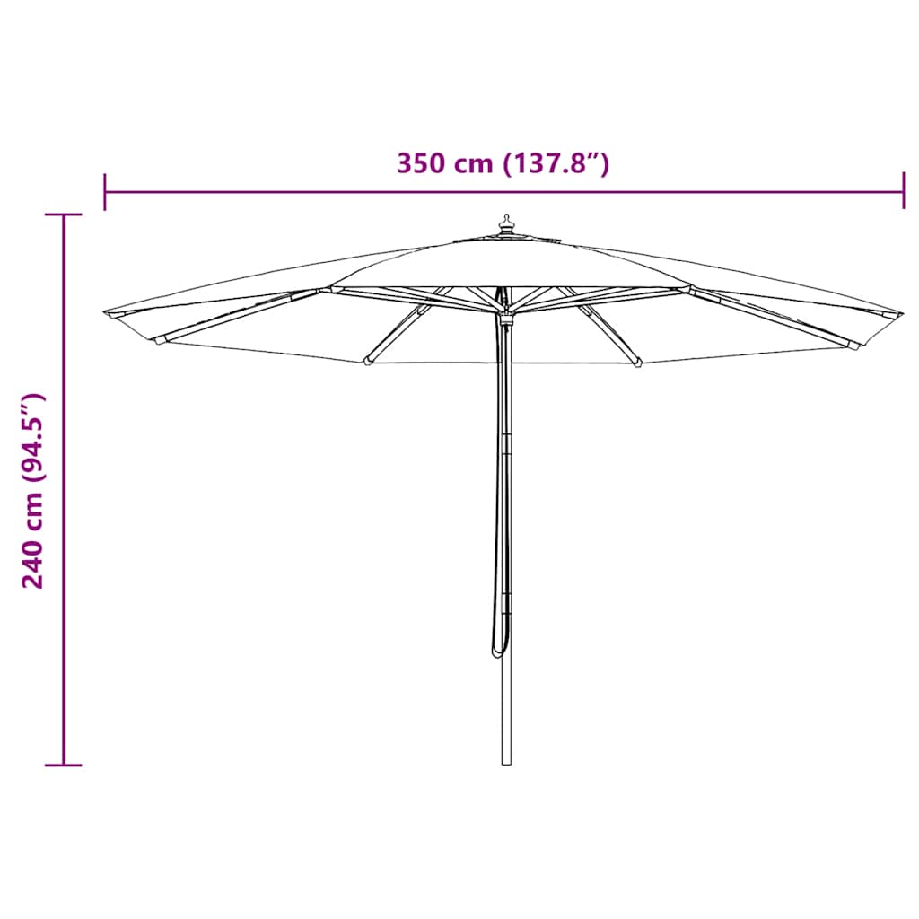udendørs parasol med træstang 350 cm bordeauxfarvet
