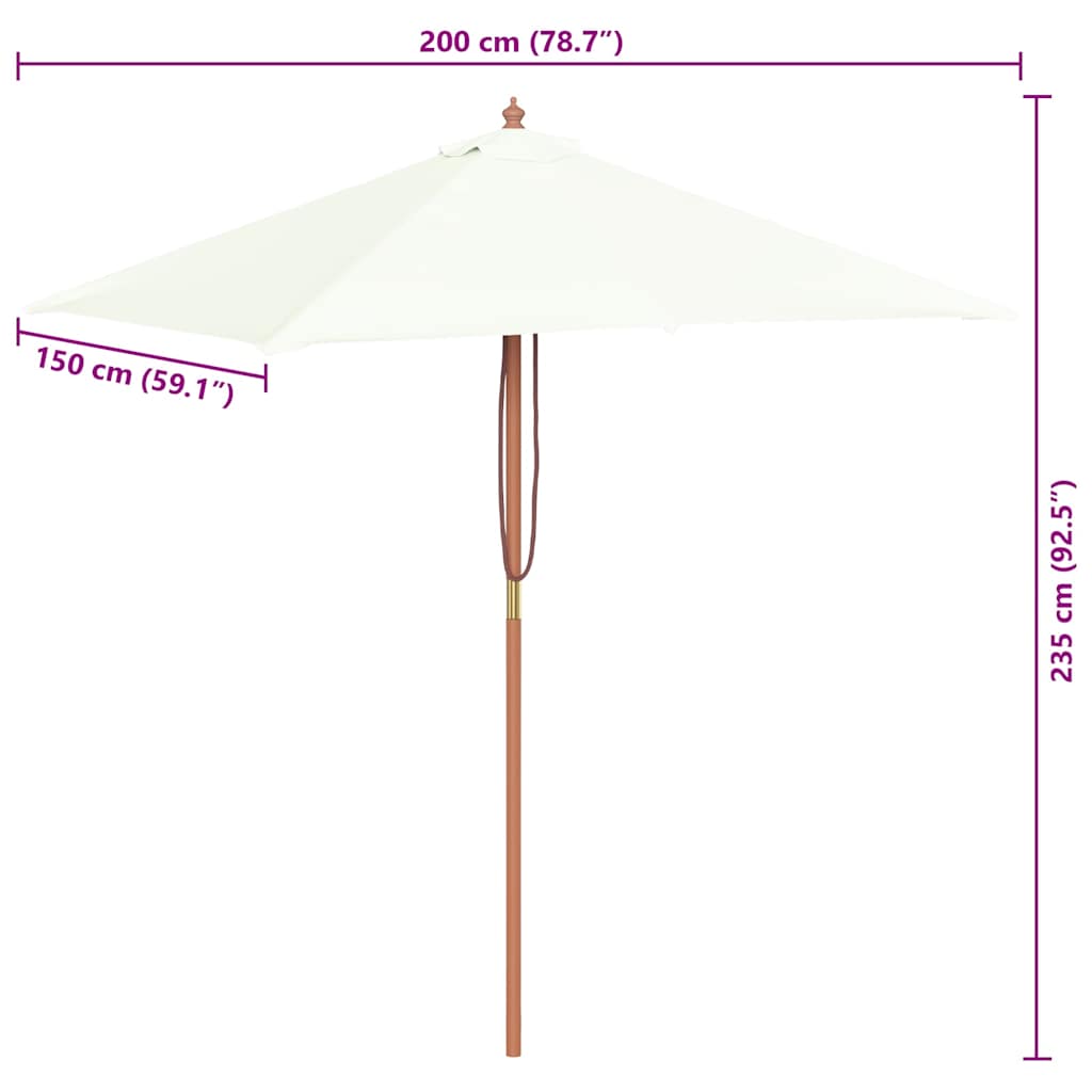 parasol 150x200 cm træstang sandfarvet