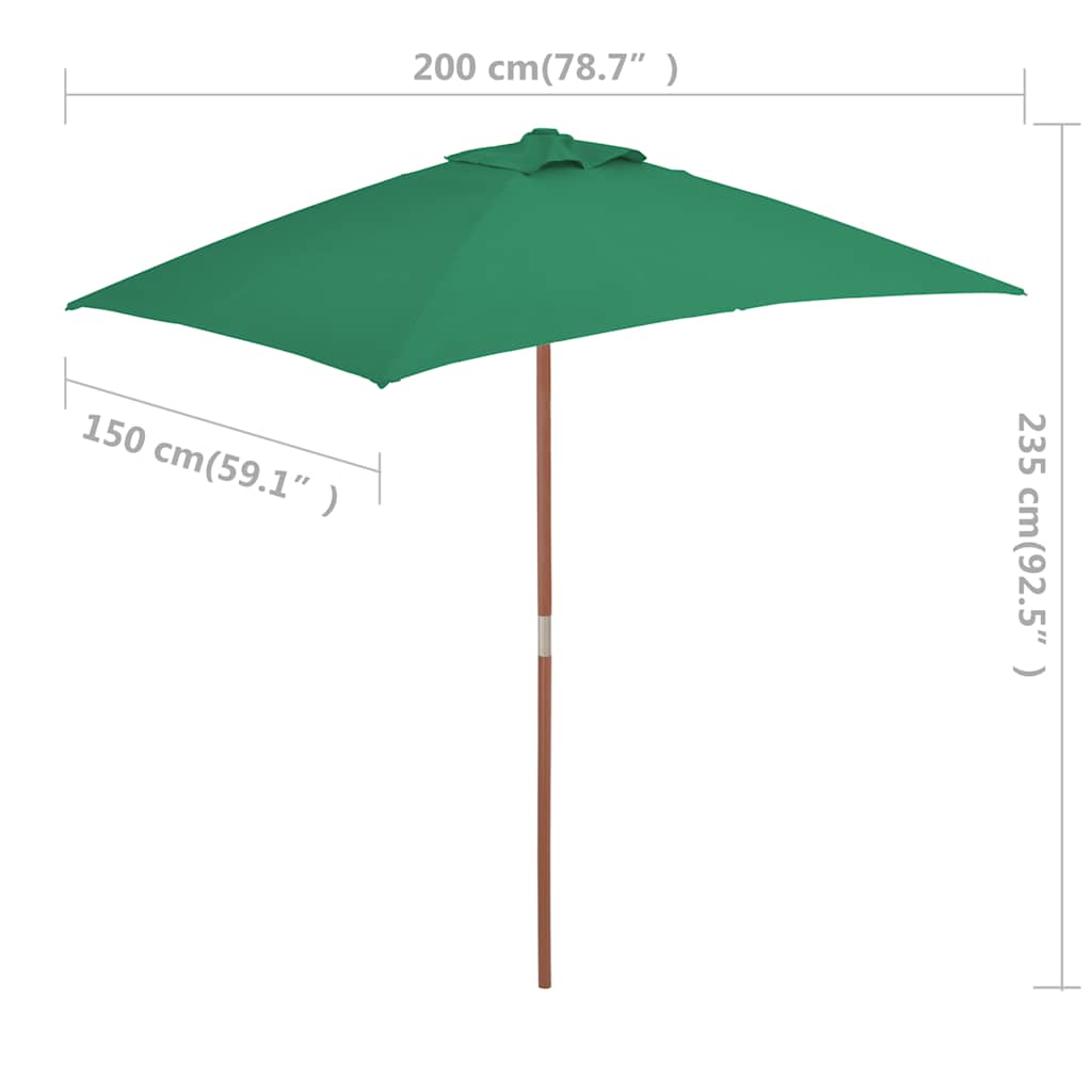 parasol 150x200 cm træstang grøn