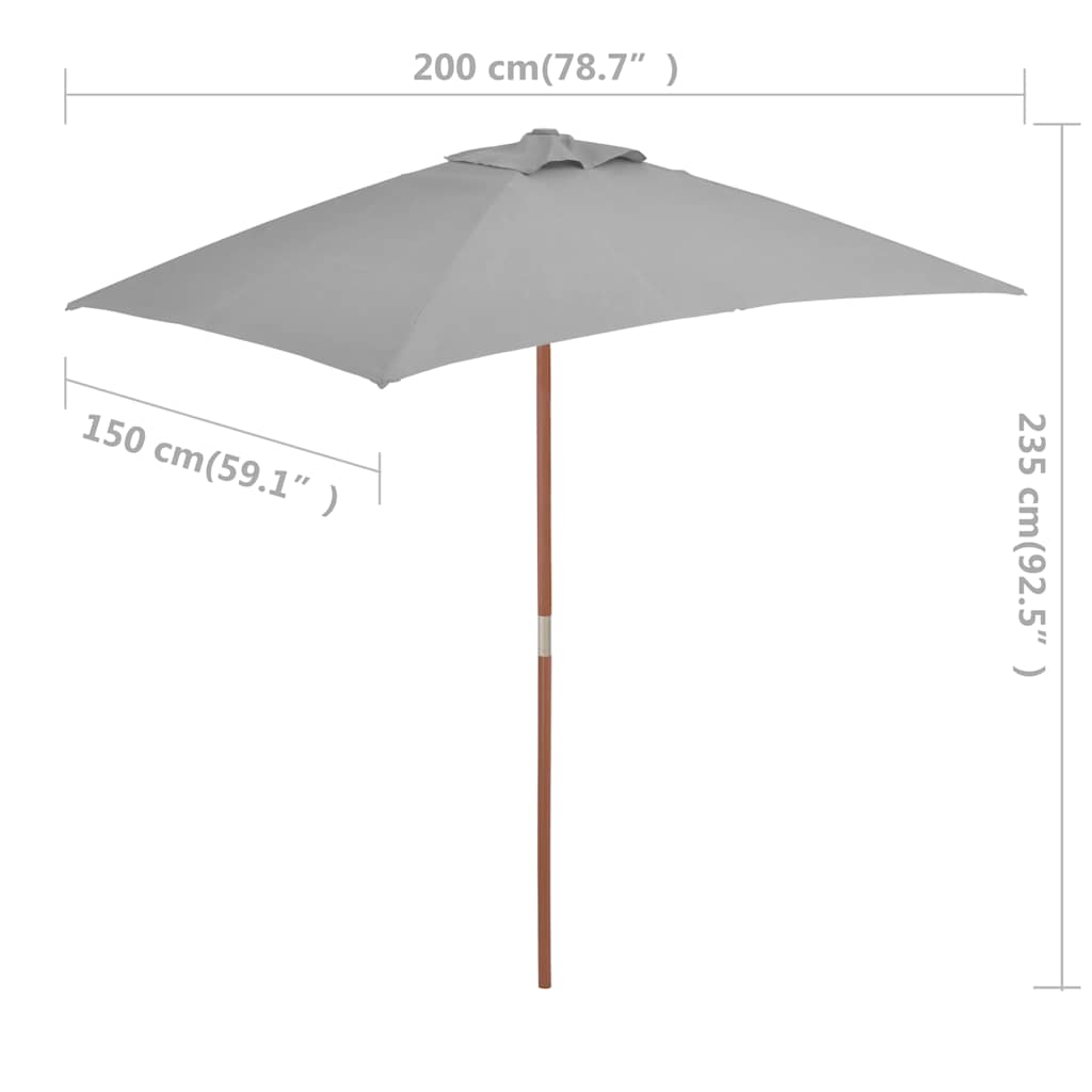 parasol 150x200 cm træstang antracitgrå