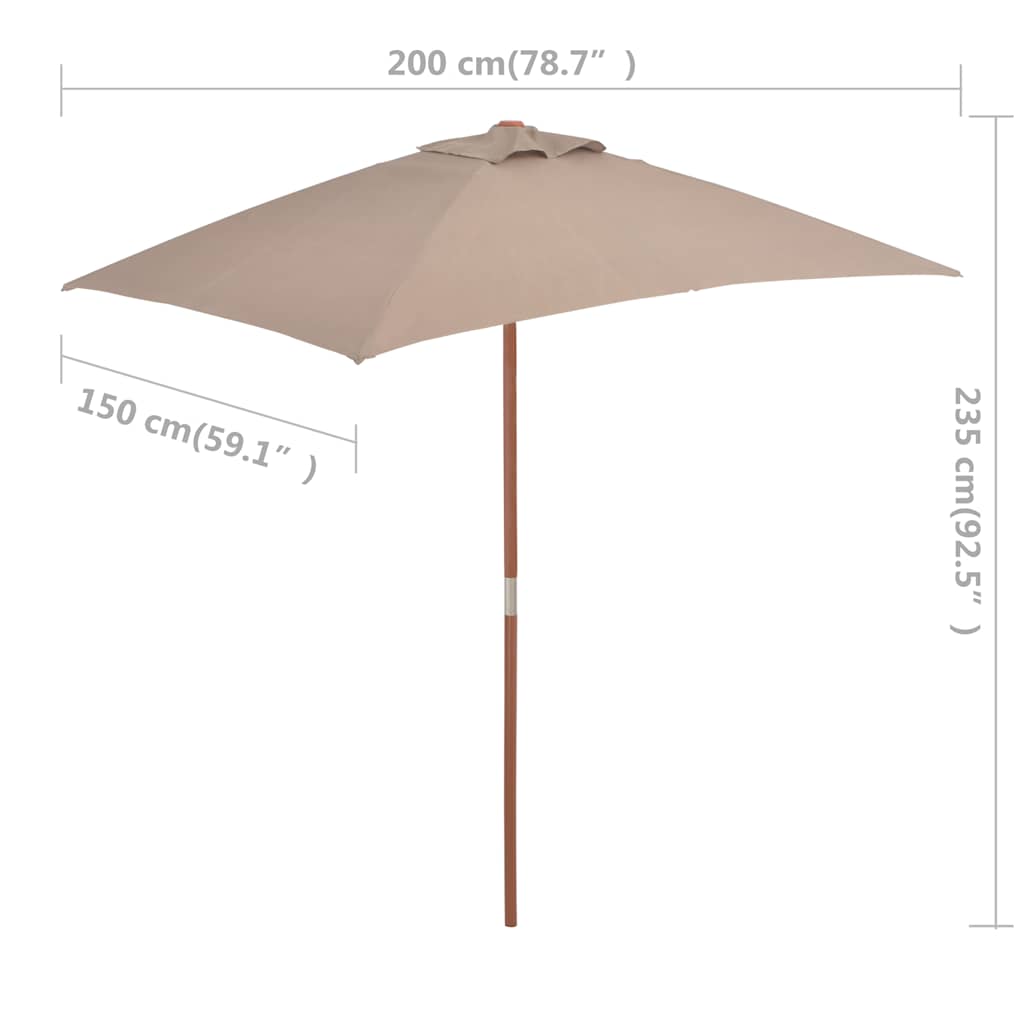 parasol 150x200 cm træstang gråbrun