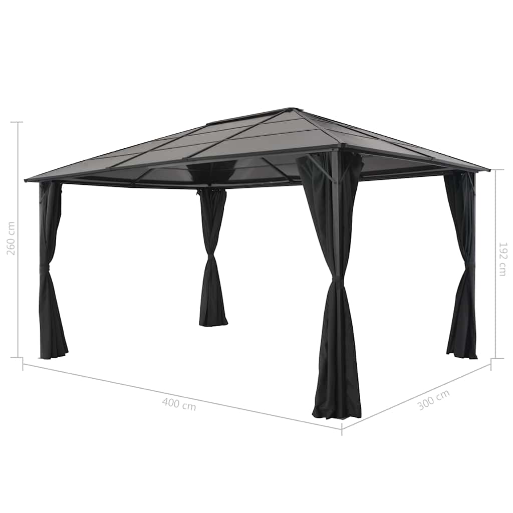 pavillon med gardin aluminium 4 x 3 x 2,6 m sort
