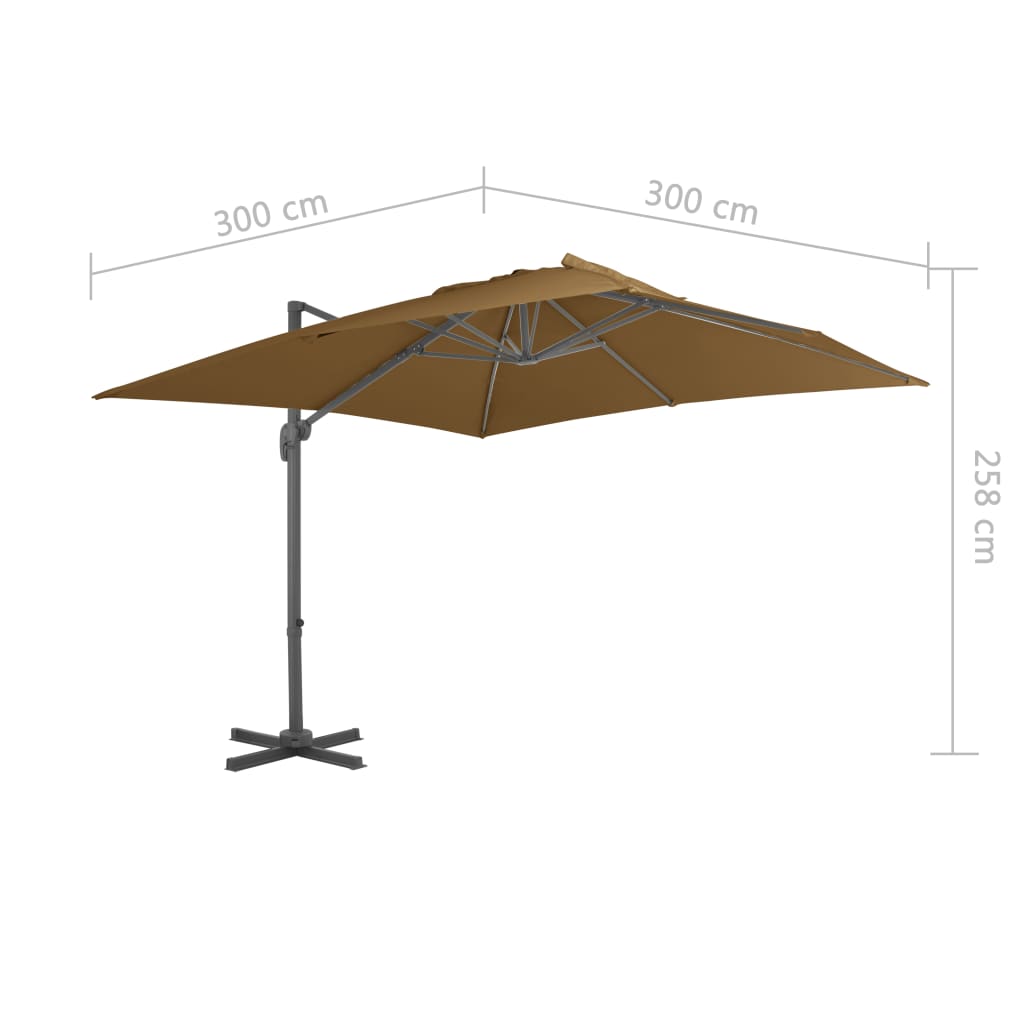 hængeparasol 300x300 cm aluminiumsstang gråbrun