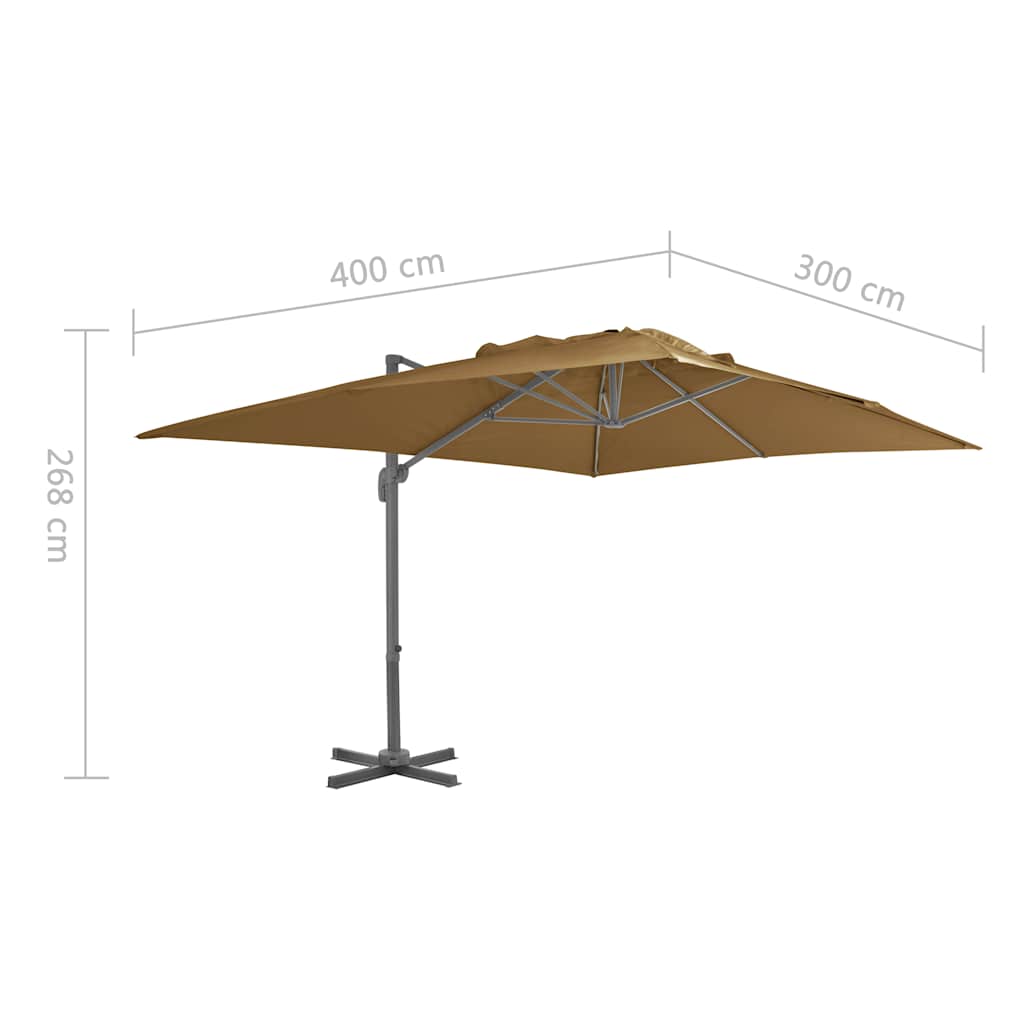 fritstående haveparasol med aluminiumsstang 400x300 cm taupe