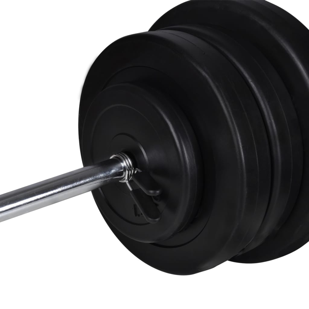 træningsbænk med vægtstativ, vægtstang- og håndvægtsæt 60,5 kg