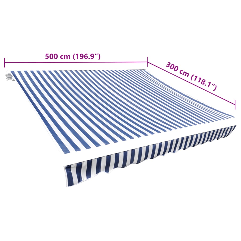udskiftningsdug til markise 500x300 cm polyester blå og hvid
