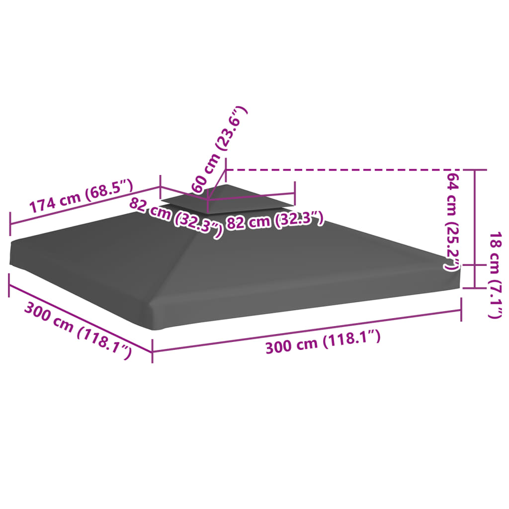 pavillontopdække i 2 lag 3x3 m 310 g/m² gråbrun