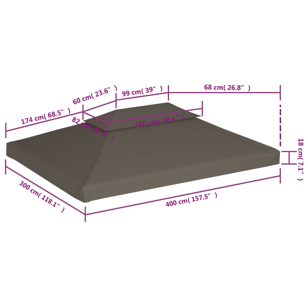 pavillontopdække i 2 lag 310 g/m² 4 x 3 m gråbrun