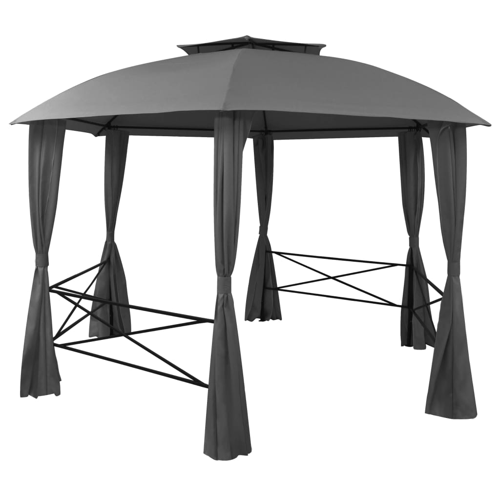 havebaldakin pavillontelt med gardiner sekskantet 360x265 cm