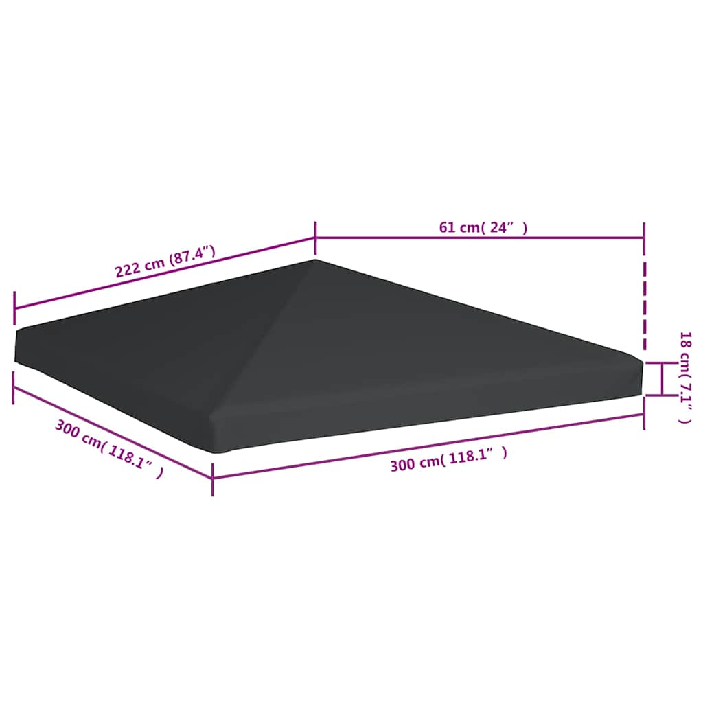 pavillontopdække 310 g/m² 3 x 3 m grå