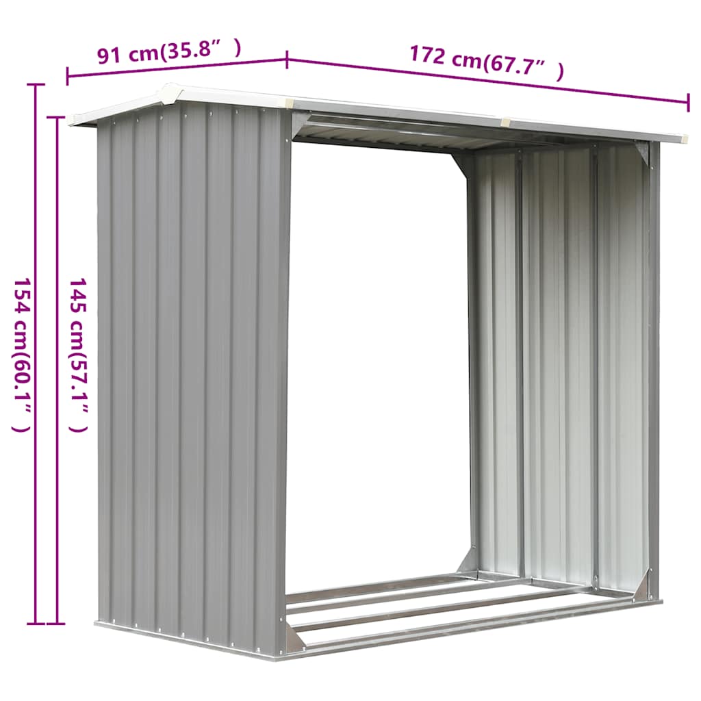 brændeskur til haven galvaniseret stål 172 x 91 x 154 cm grå