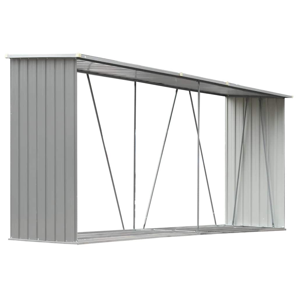 brændeskur til haven galvaniseret stål 330x84x152 cm grå