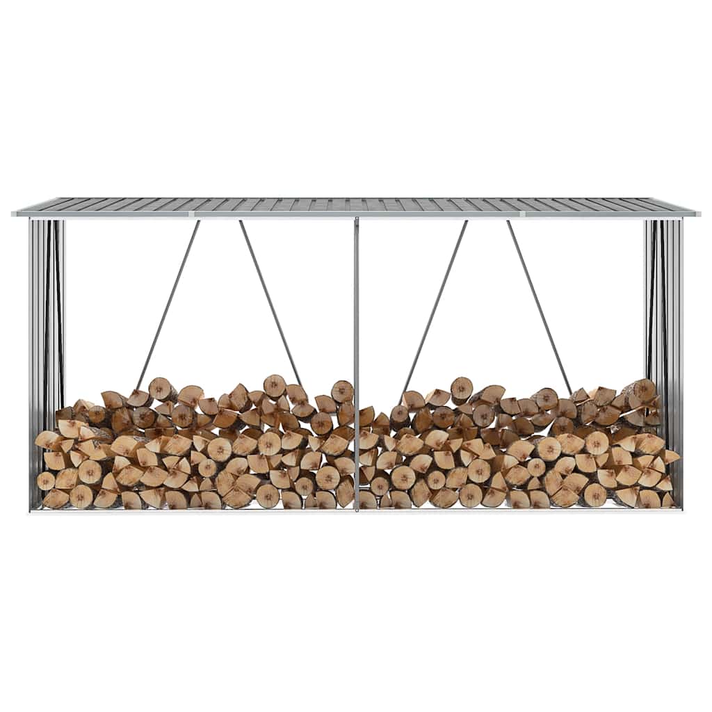 brændeskur til haven galvaniseret stål 330x84x152 cm grå