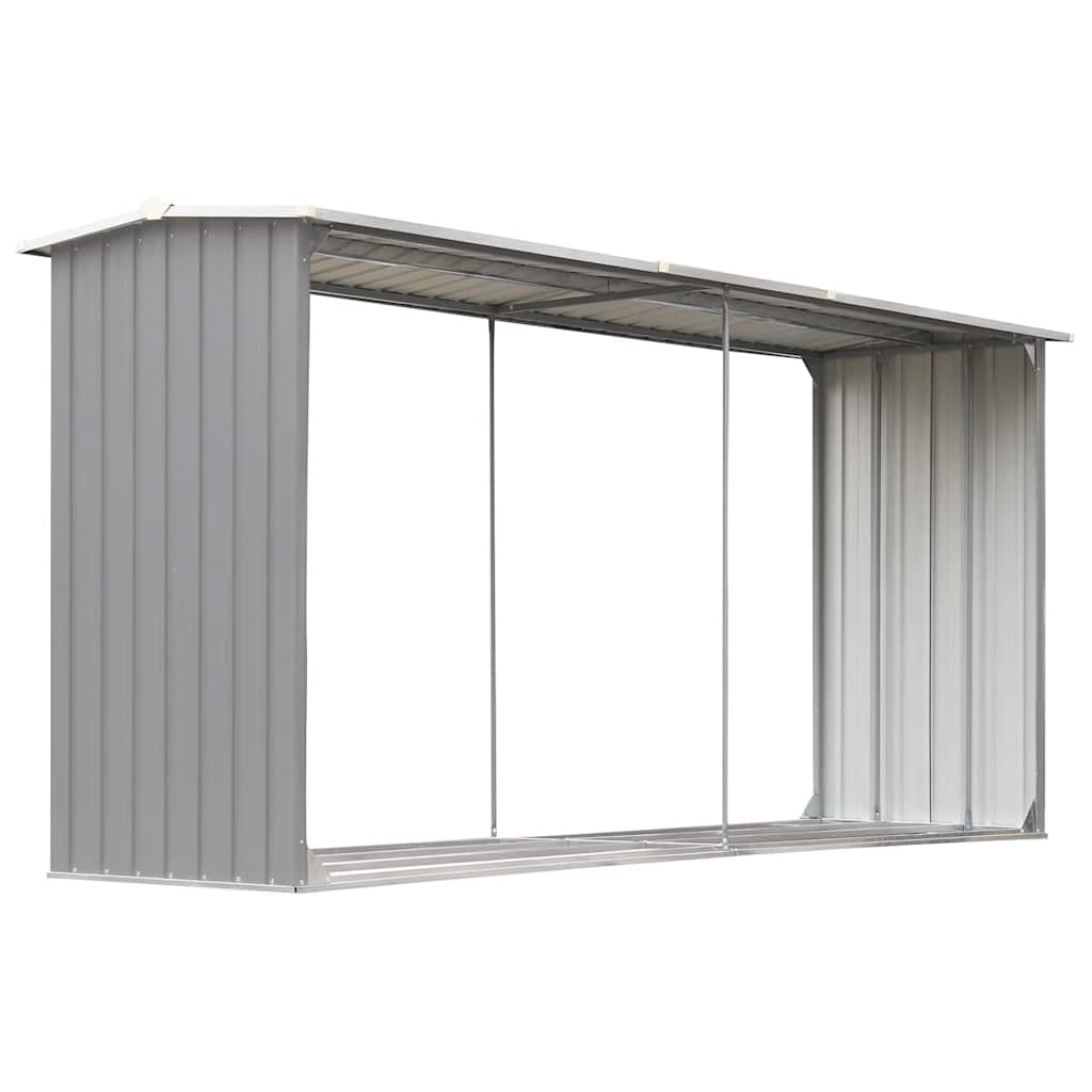 brændeskur til haven galvaniseret stål 330 x 92 x 153 cm grå