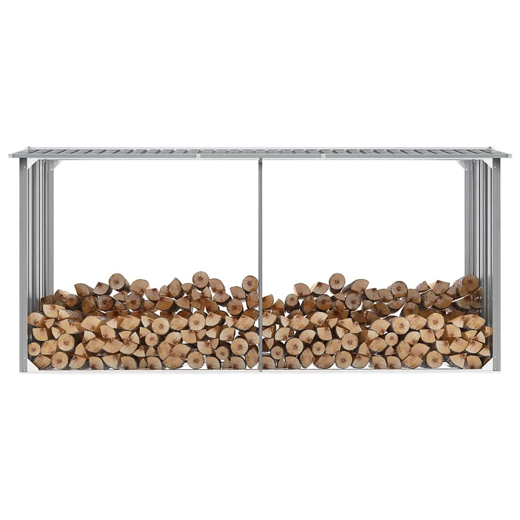 brændeskur til haven galvaniseret stål 330 x 92 x 153 cm grå