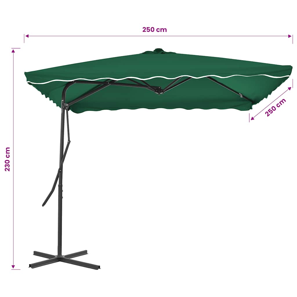 parasol 250x250 cm stålstang grøn