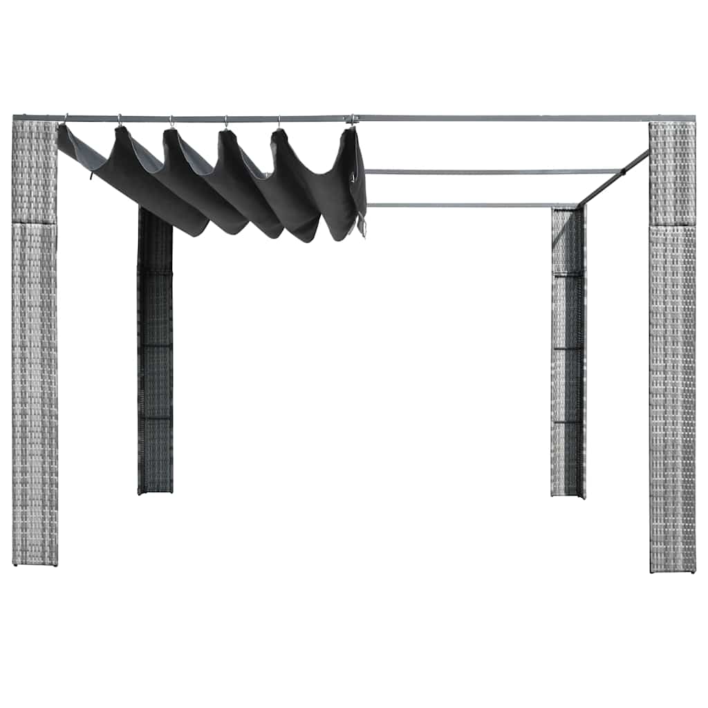 pavillon med tag polyrattan 300x300x220 cm grå antracitgrå