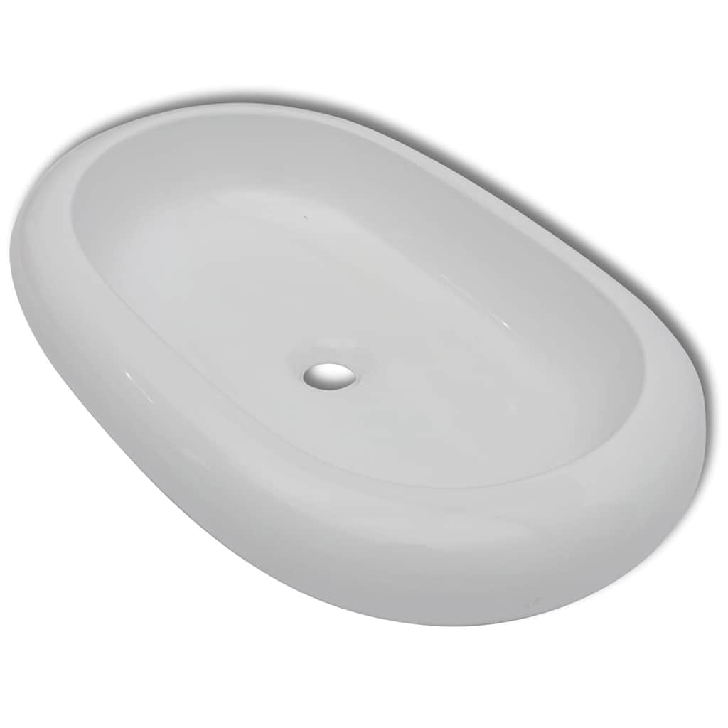 badeværelseshåndvask med blandingsbatteri keramik oval hvid