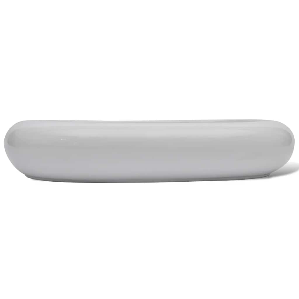 badeværelseshåndvask med blandingsbatteri keramik oval hvid