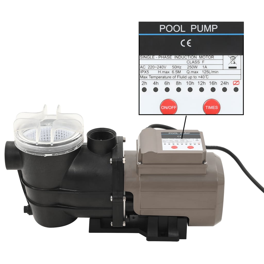 poolpumpe med timer 0,25 HK 8000 l/t. sort