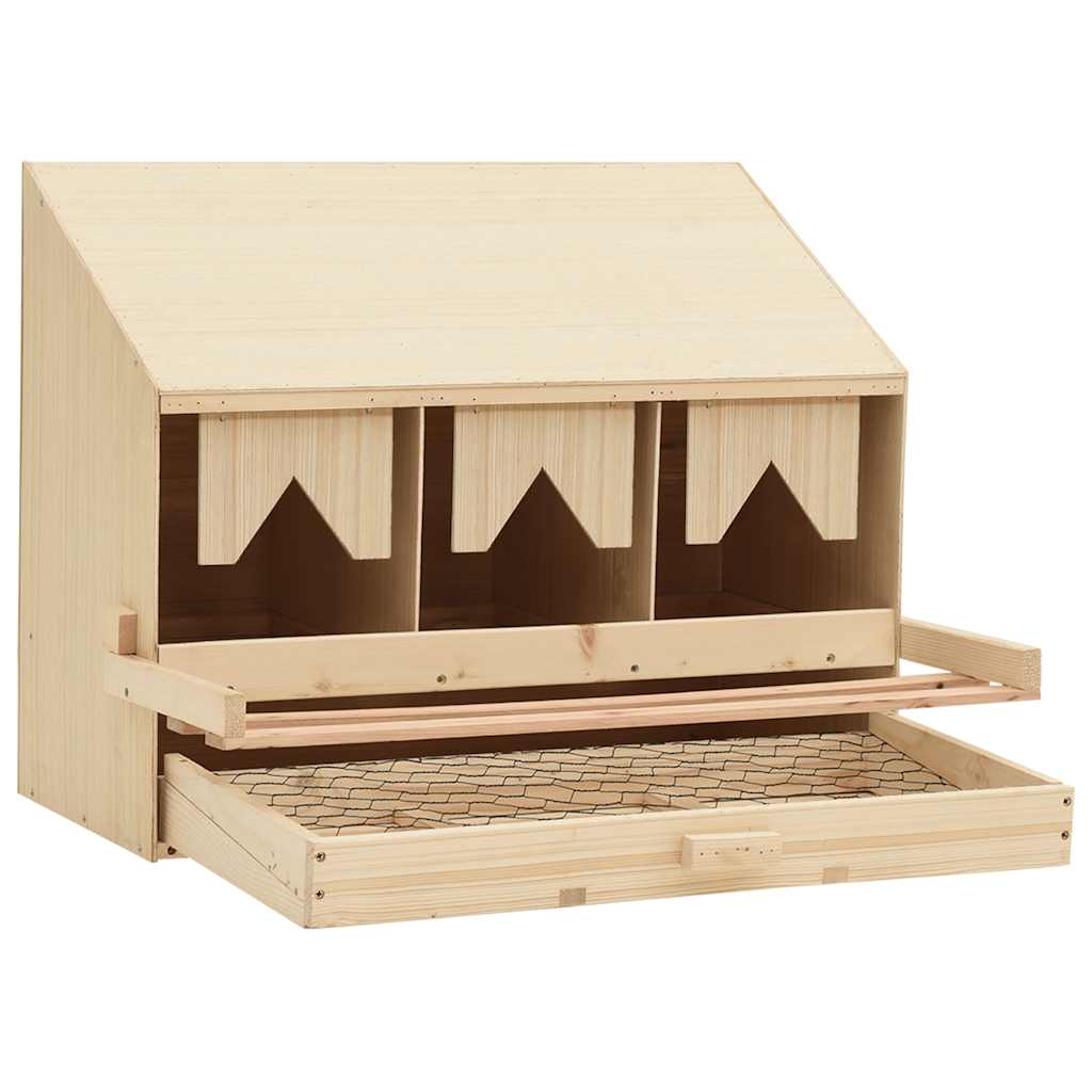 redekasse til høns med 3 rum 72x33x54 cm massivt fyrretræ