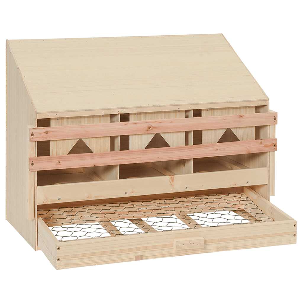 redekasse til høns med 3 rum 72x33x54 cm massivt fyrretræ