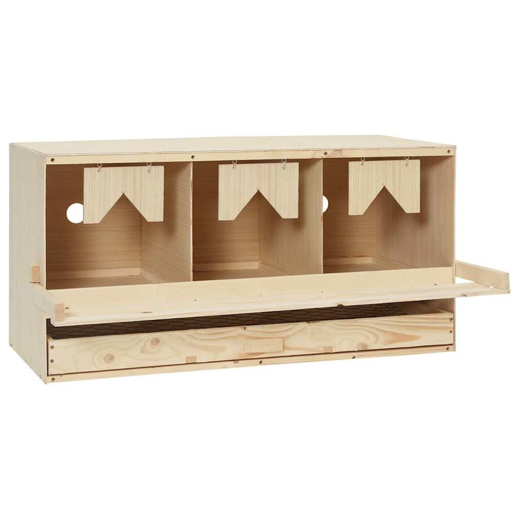redekasse til høns med 3 rum 72x33x38 cm massivt fyrretræ